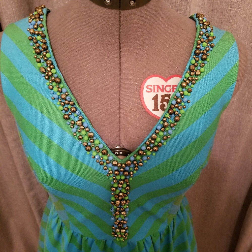Lilly Pulitzer Green and Blue Striped Midi Dress - Picture 2 of 6